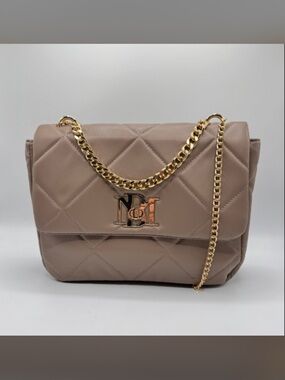 Badgley Mischa Quilted Taupe Shoulder Bag with Gold Chain